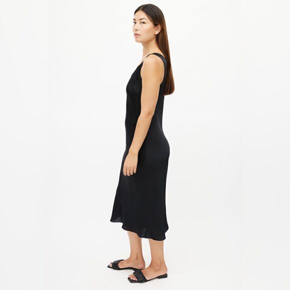 VINCE Black Satin Sleeveless Slip Midi dress - Picture 3 of 10